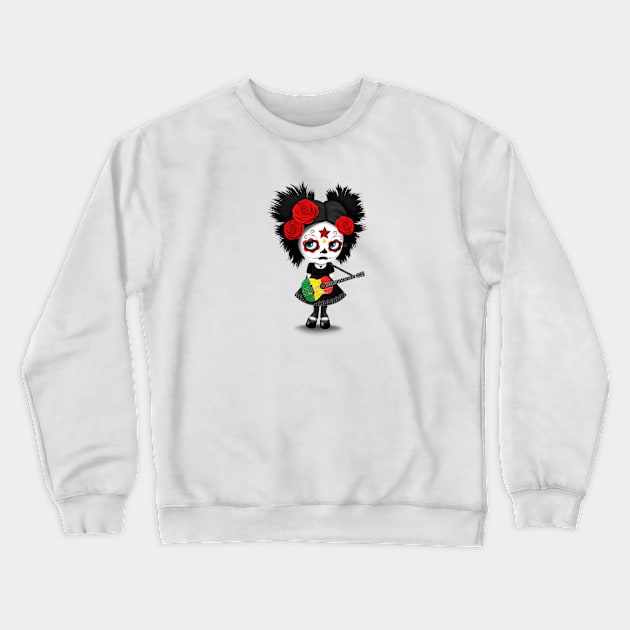 Sugar Skull Girl Playing Mali Flag Guitar Crewneck Sweatshirt by jeffbartels